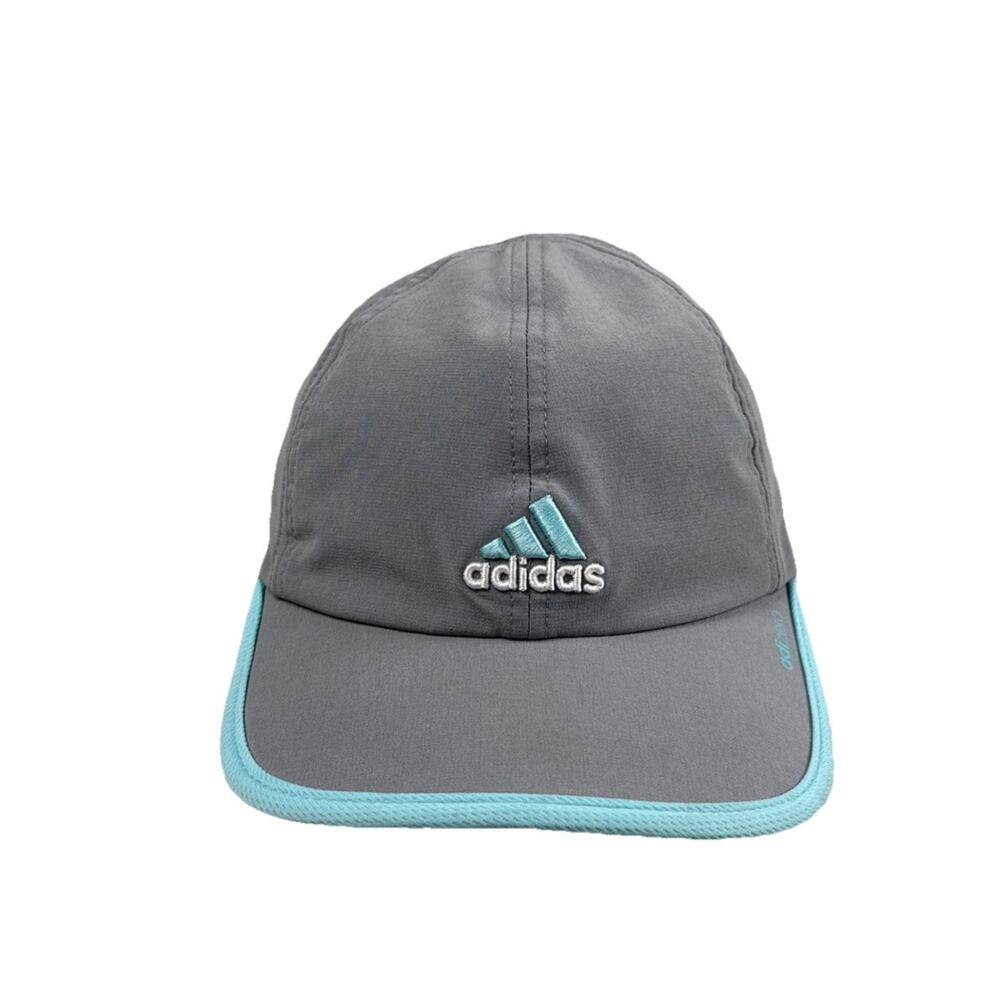 Adidas adizero Performance Running Hat Cap Gray Aqua Teal Lightweight Adjustable